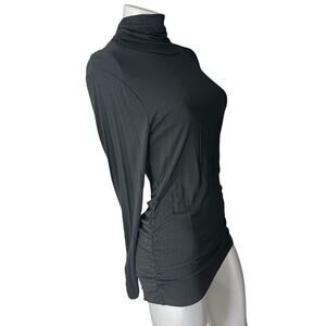DESIGN HISTORY Women Black Mock Neck Large Top Ruching Long Sleeve Capsule